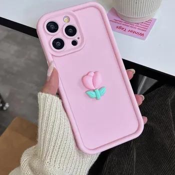 Для IPhone 14 15 Цветы Тюльпана Силиконовый ТПУ Задняя Крышка Телефона Чехол Противопадение для IPhone 11 12 13 Pro Max X XS XR Мягкий Чехол For iPhone X XS белый