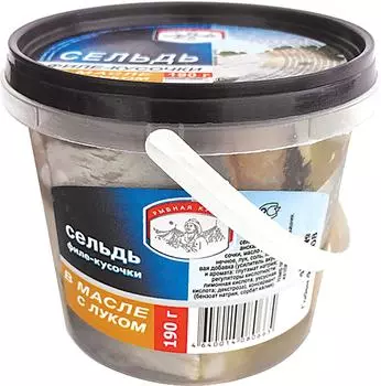 Сельдь Рыбная кухня филе-кусочки в масле с луком 190г
