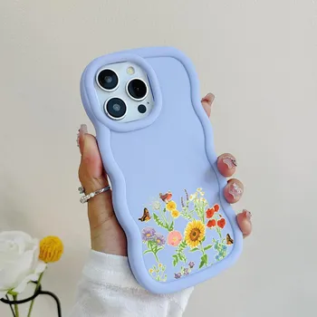 Чехлы для телефонов N75 Butterflies flowers Macaron Wavy Edge для iPhone 16 Pro Max Samsung S24 S23 Ultra A35 A54 A55 Xiaomi Redmi Note 13 Противоударный чехол for iPhone 16 Plus