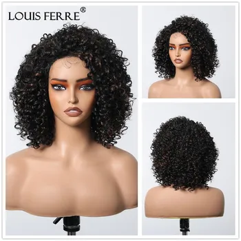 LOUIS FERRE 13x1 Короткие кружевные синтетические парики, вьющиеся, оранжево-коричневые, детские волосы для чернокожих женщин, натуральные, высокой плотности, 12 дюймов
