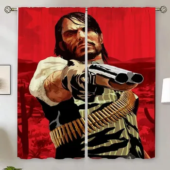 Red Dead Redemption Спальня Плотные Шторы для Гостиной Шифоновые Подхваты Для Штор Для Дома и Украшения Разделительные Тени W50xH70cmx2pcs-CL
