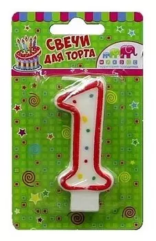 Свеча - цифра 1 Красное ассорти