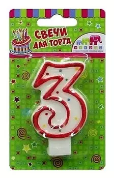 Свеча - цифра 3 Красное ассорти