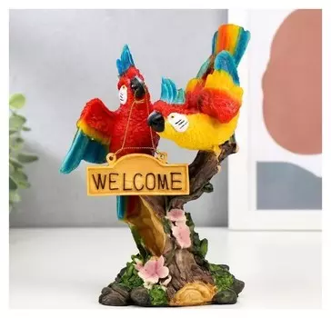 Сувенир полистоун "Попугаи Ара с табличкой Welcome" 21,5х13,7х7,5 см