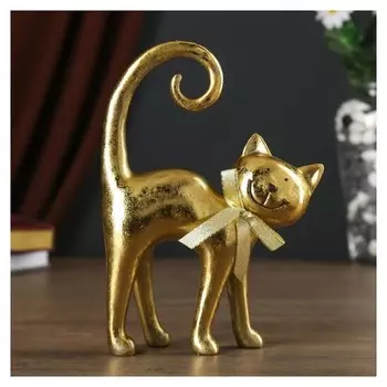 Сувенир полистоун "Золотая кошечка с бантом" 20,5х5,5х15 см