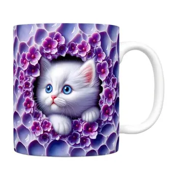 Керамическая кружка для кошек, 11 унций, керамическая кружка для питья, классическая 3D-книжная полка, стакан для воды, рождественский подарок любителям кошек C