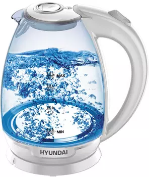 Чайник электрический Hyundai HYK-G2409 1.7л. 2.2 кВт, стекло/пластик, белый/серебристый