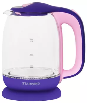 Чайник электрический Starwind SKG1513 1.7л. 2.2 кВт, стекло/пластик, фиолетовый/розовый (SKG1513)