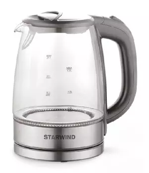 Чайник электрический Starwind SKG2315 1.7л. 2.2 кВт, Стекло/нержавеющая сталь/пластик, серый/серебристый