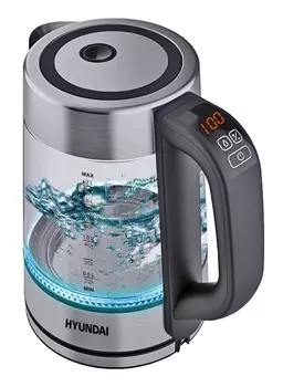 Чайник Hyundai HYK-G4600 1.7л. 2200Вт, стекло/пластик, прозрачный/серебристый/черный