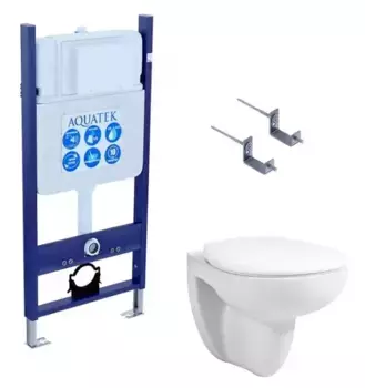 Комплект инсталляция с унитазом и крышкой «Акватек» Set Aquatek Каир KKI/14 (Standard INS-0000014/крепеж KKI-0000002/унитаз AQ1170-00) безободковый белый