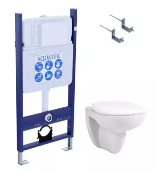 Комплект инсталляция с унитазом и крышкой «Акватек» Set Aquatek Каир KKI (Standard INS-0000012/крепеж KKI-0000002/унитаз AQ1170-00) безободковый белый