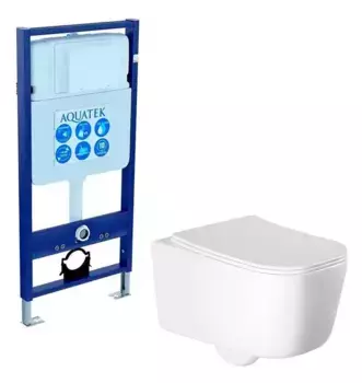 Комплект инсталляция с унитазом и крышкой «Акватек» Set Aquatek Лугано безободковый белый