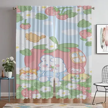 Cute Curtains for Living Room Curtain Halloween Decoration Anti-mosquito Curtains 2 Pieces Tulle for Bedroom Partition Shades W50xH70cmx2pcs-CL