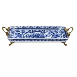 Блюдо Glasar 42x17x8см бело-синее