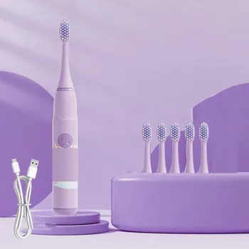 Детская электрическая зубная щетка с героями мультфильмов для детей с 6/8 сменными насадками, ультразвуковая водонепроницаемая перезаряжаемая звуковая зубная щетка IPX7