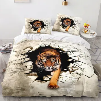 Комплект постельного белья 3D Fierce Beast для мальчиков подростков мужчин пуховый пододеяльник наволочка 2/3 шт. мягкий чехол с изображением животных все размеры кроватей Baby 100x135cm