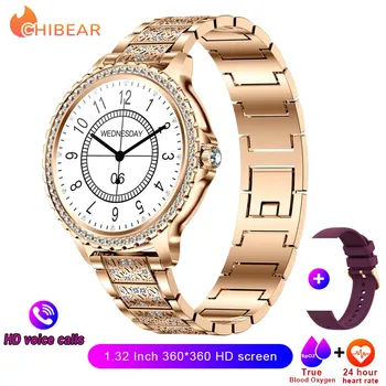 Chibear Модные женские умные часы True Blood Oxygen 1,32 дюйма 360*360 HD экран бриллиантовый браслет Bluetooth вызов умные часы женские