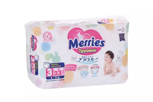 Трусики-подгузники MERRIES д/детей р M (6-11 кг), 33 шт
