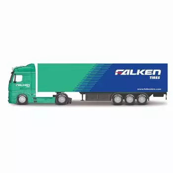 Bburago Коллекционная машинка Тягач StreetFire Mercedes Actros с прицепом, 1:43, сине-зеленый