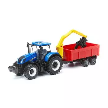 Bburago Коллекционный синий трактор с прицепом и краном "BB 18-31650/3 1:32 Holland Farm Tractor"