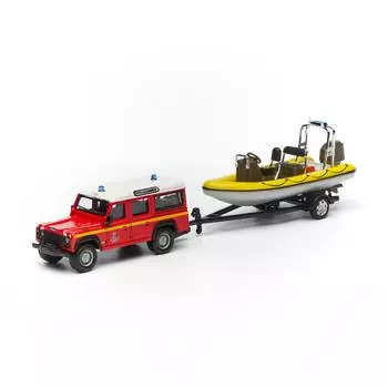 Bburago "Коллекционная машинка с катером на прицепе BB 18-32029 1:50 EMERGENCY FORCE AUTO Z DK, Красный"