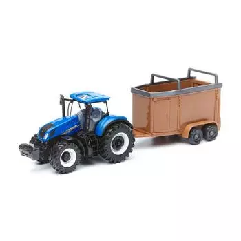 Bburago "Коллекционный трактор с открытым прицепом-трейлером BB 18-31650/2 1:32 Holland Farm Tractor", синий