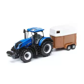 BBURAGO "Коллекционный трактор с прицепом-трейлером BB 18-44060 1:32 HOLLAND FARM TRACTOR with TRAILER, Синий"