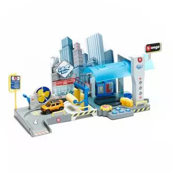 Bburago Street Fire Игровой набор Автомойка, с оранжевой машинкой