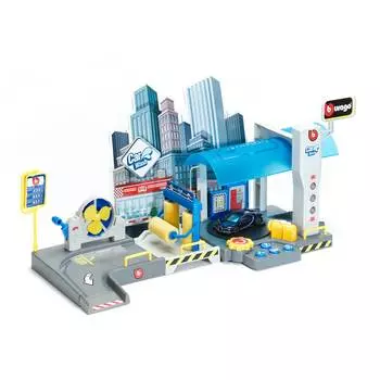 Bburago Street Fire Игровой набор Автомойка, с синей машинкой
