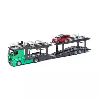 Bburago Коллекционная машина-автовоз с машинкой Street Fire Mercedes-Benz, 1:43, зеленая кабина