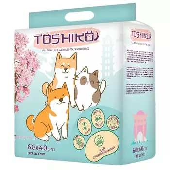 Toshiko впитывающие пеленки одноразовые для животных с ароматом сакуры 30 шт 60х40 см для всех возрастов породы мелкого размера Китай 1 уп. х 1 шт. х 1.2 кг