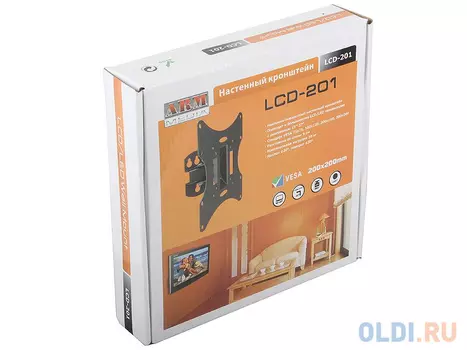 Кронштейн Arm media LCD-201 для LCD/LED ТВ 10"-37", настенный, 2 степени свободы, VESA 50/75/100/100*200/200, max 30 кг Черный
