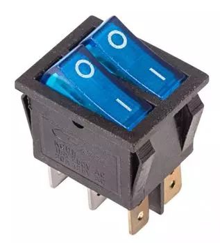 Выключатель Rexant 36-2411 клавишный 250V 15А (6с) ON-OFF синий с подсветкой ДВОЙНОЙ (RWB-511, SC-797)