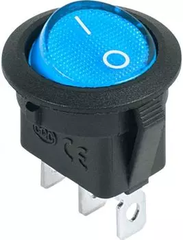 Выключатель Rexant 36-2586 клавишный круглый 12V 20А (3с) ON-OFF синий с подсветкой (RWB-214)