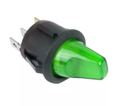 Выключатель Rexant 36-2593 клавишный круглый 12V 16А (3с) ON-OFF зеленый с подсветкой (RWB-224, SС-214)