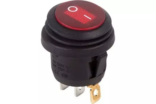 Выключатель Rexant 36-2595 клавишный круглый 250V 6А (3с) ON-OFF красный с подсветкой ВЛАГОЗАЩИТА