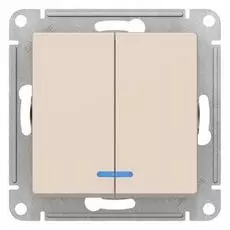 Выключатель Schneider Electric ATN000253 AtlasDesign, 2-клавишный, с подсветкой, сх.5а, 10АХ, механизм, бежевый