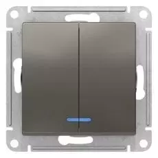 Выключатель Schneider Electric ATN000953 AtlasDesign, 2-клавишный, с подсветкой, сх.5а, 10АХ, механизм, сталь