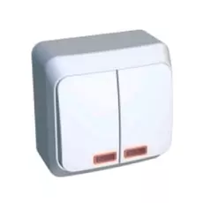 Выключатель Schneider Electric BA10-006B Этюд 2-клавишный, с подсветкой, наружный,10 А, 220/250 В, IP20, в сборе (сх.5) (белый)