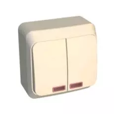 Выключатель Schneider Electric BA10-006K Этюд 2-клавишный, с подсветкой, наружный,10 А, 220/250 В, IP20, в сборе (сх.5) (кремовый)