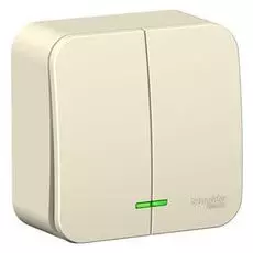 Выключатель Systeme Electric BLNVA065112 2-клавишный с подсветкой 6А, 250B, изолир. пластина Молочный наруж
