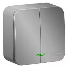 Выключатель Schneider Electric BLNVA105113 2-клавишный с подсветкой 10А, 250B, изолир. пластина Алюминий наруж