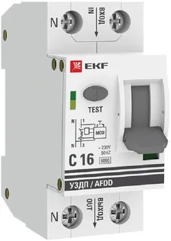 Устройство защиты от дугового пробоя EKF afdd-2-16C-pro УЗДП с авт.выкл. 1P+N 16А (С) 6кА PROxima