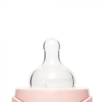 Бутылка Suavinex Hugge Baby "Розовый зайка с крапинками", с круглой силиконовой соской, стекло, 240