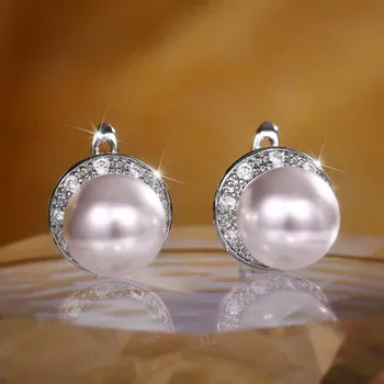 Модные серьги Цао Ши с цирконием и жемчугом для женщин E937 White Gold белый