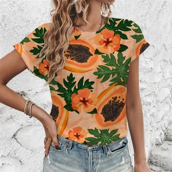 2025 New 3D Tropical Fruit Lemon Print Tops For Women Comfortable T-shirt Female Fashion Short Sleeve Tshirt Ladies Clothing XXS