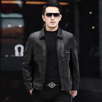 Spring and Autumn New Leather Clothes Men s Slim Thin Lapel Leather Jackets Men s Leather Clothes Casual Jackets M чёрный