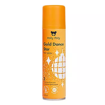 HOLLY POLLY Лак для волос Gold Dance Star сильной фиксации с золотыми блестками,