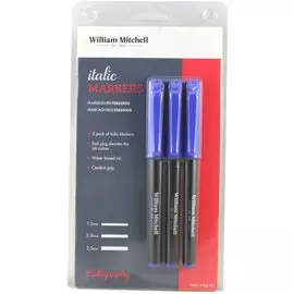 Набор маркеров для каллиграфии William Mitchell "Italic" 3 шт, цвет синий (1,5 мм, 2,0 мм, 2,5 мм)
